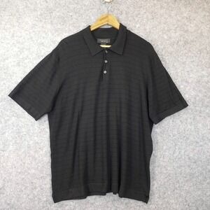Italian Rib Knit Polo Shirt Mens Large‎ TOSCANO Gray Textured Performance ITALY